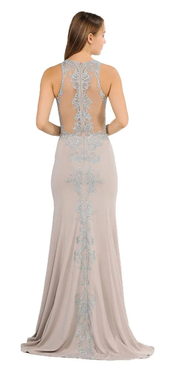 Poly USA 8314 Mermaid Long Prom Dress with Lace Appliques