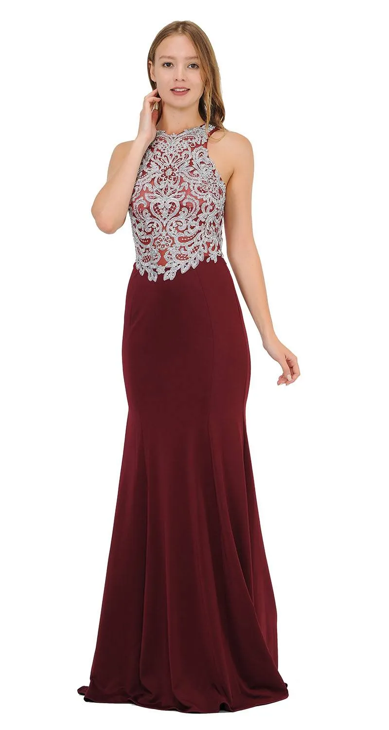 Poly USA 8314 Mermaid Long Prom Dress with Lace Appliques