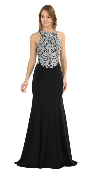 Poly USA 8314 Mermaid Long Prom Dress with Lace Appliques