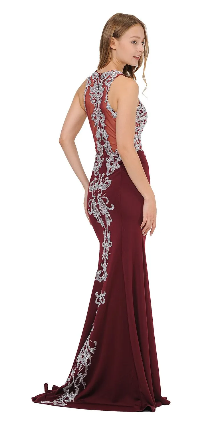 Poly USA 8314 Mermaid Long Prom Dress with Lace Appliques