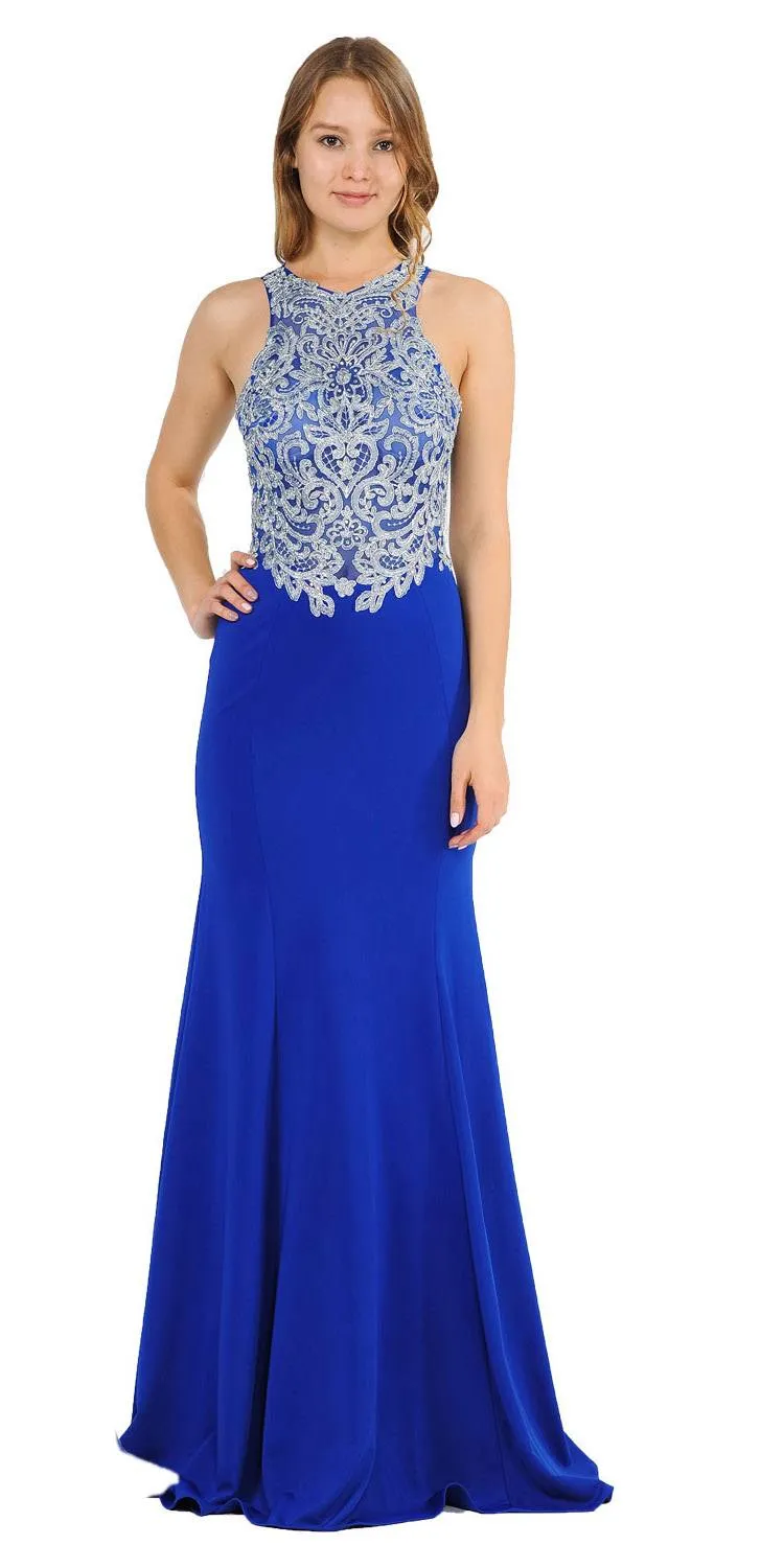 Poly USA 8314 Mermaid Long Prom Dress with Lace Appliques