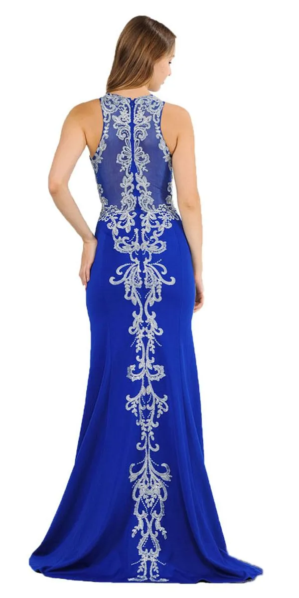 Poly USA 8314 Mermaid Long Prom Dress with Lace Appliques