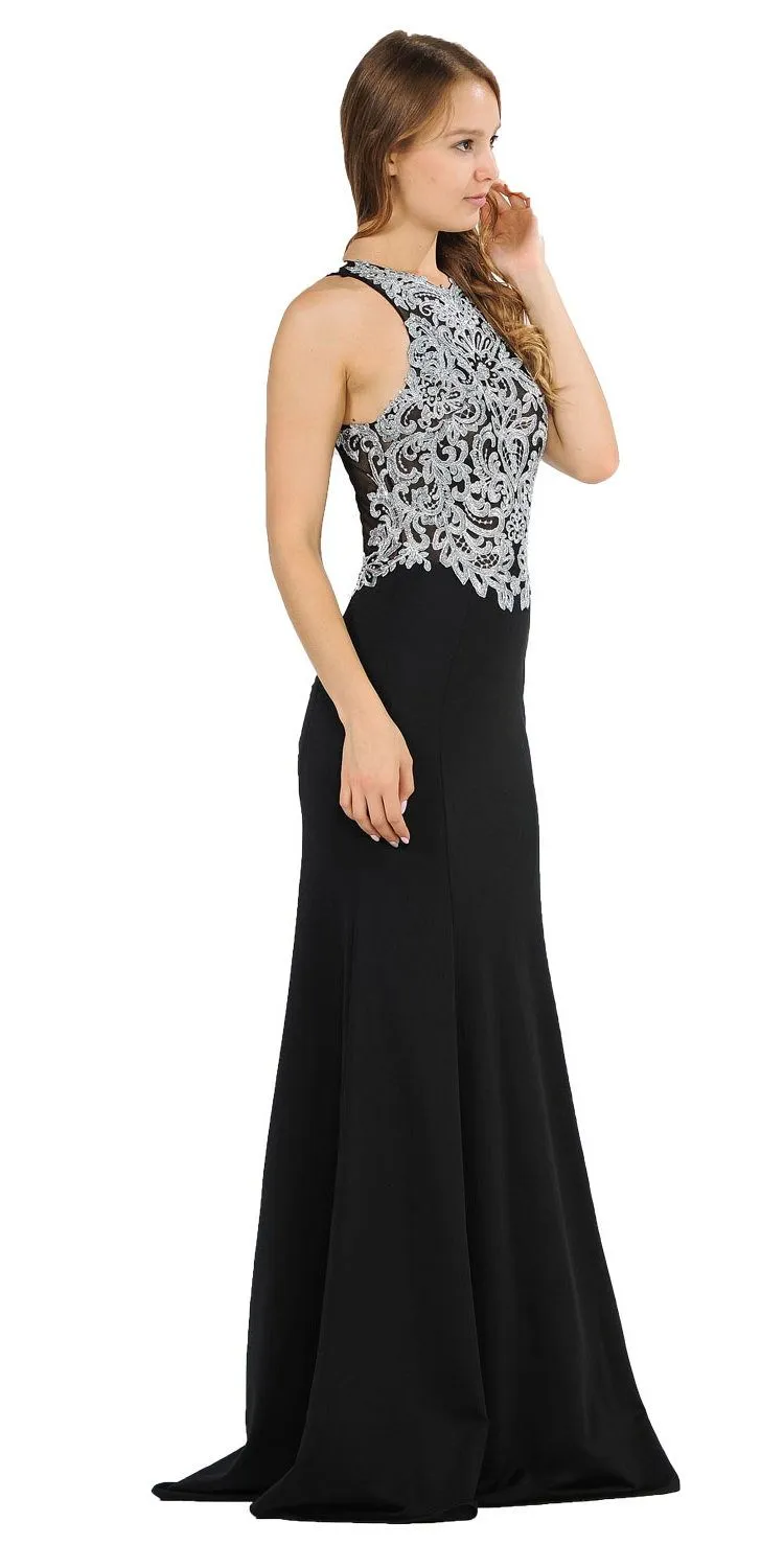 Poly USA 8314 Mermaid Long Prom Dress with Lace Appliques