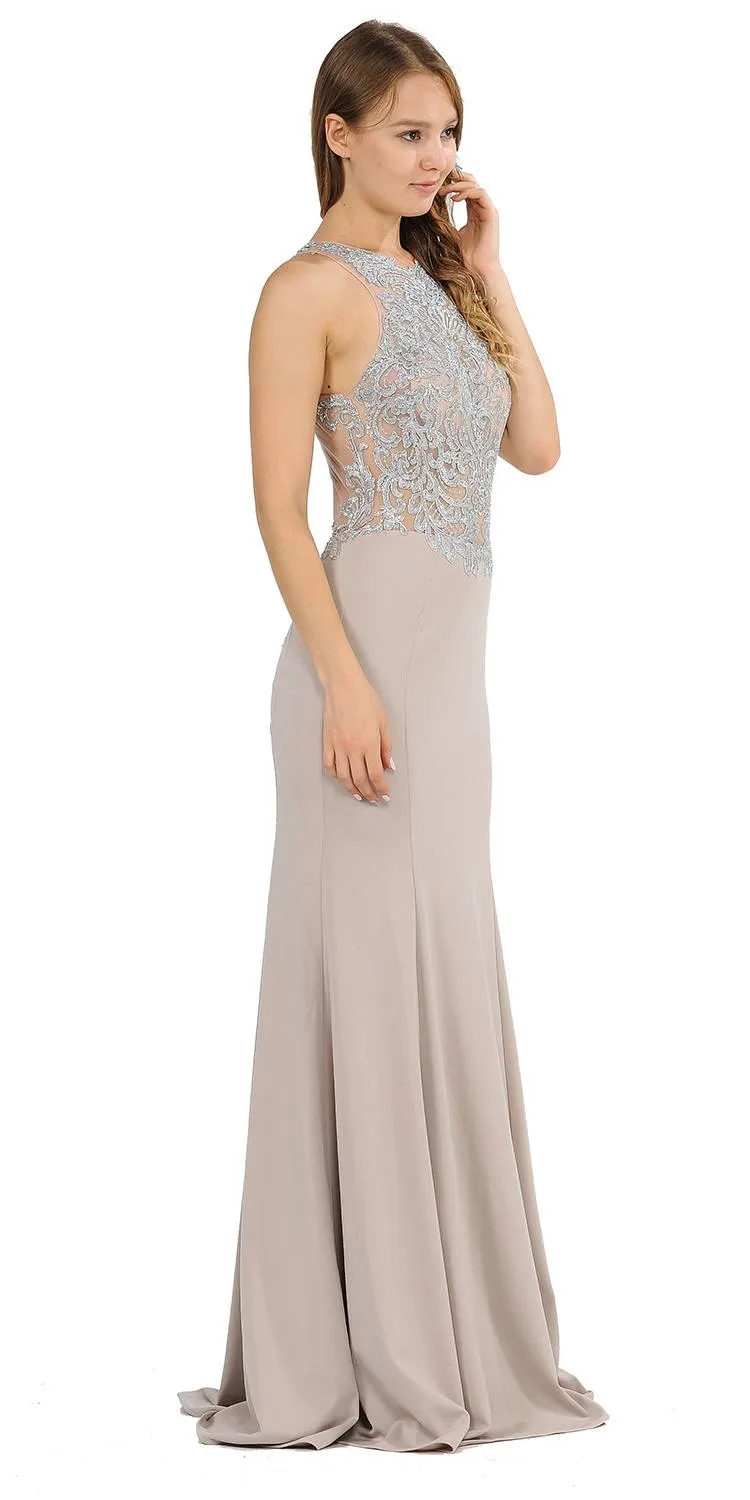 Poly USA 8314 Mermaid Long Prom Dress with Lace Appliques