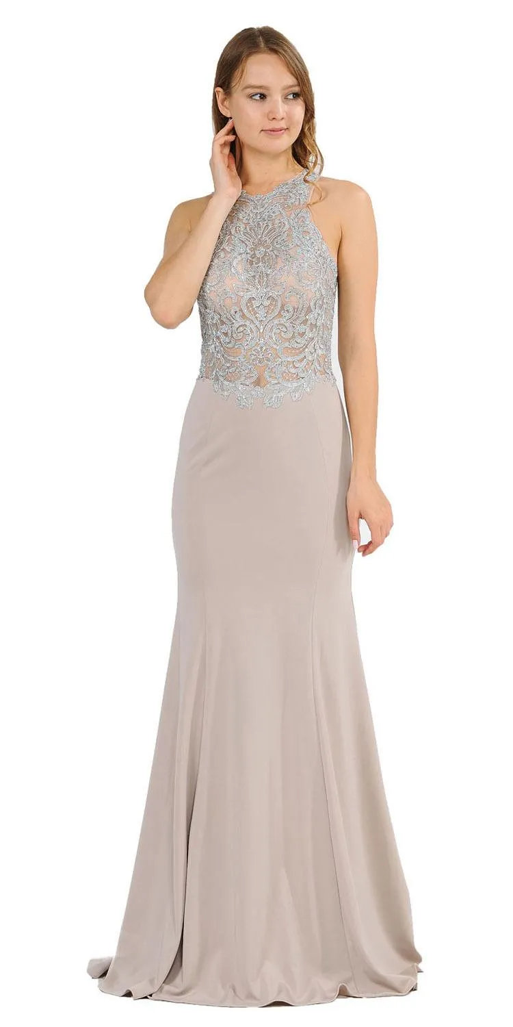 Poly USA 8314 Mermaid Long Prom Dress with Lace Appliques