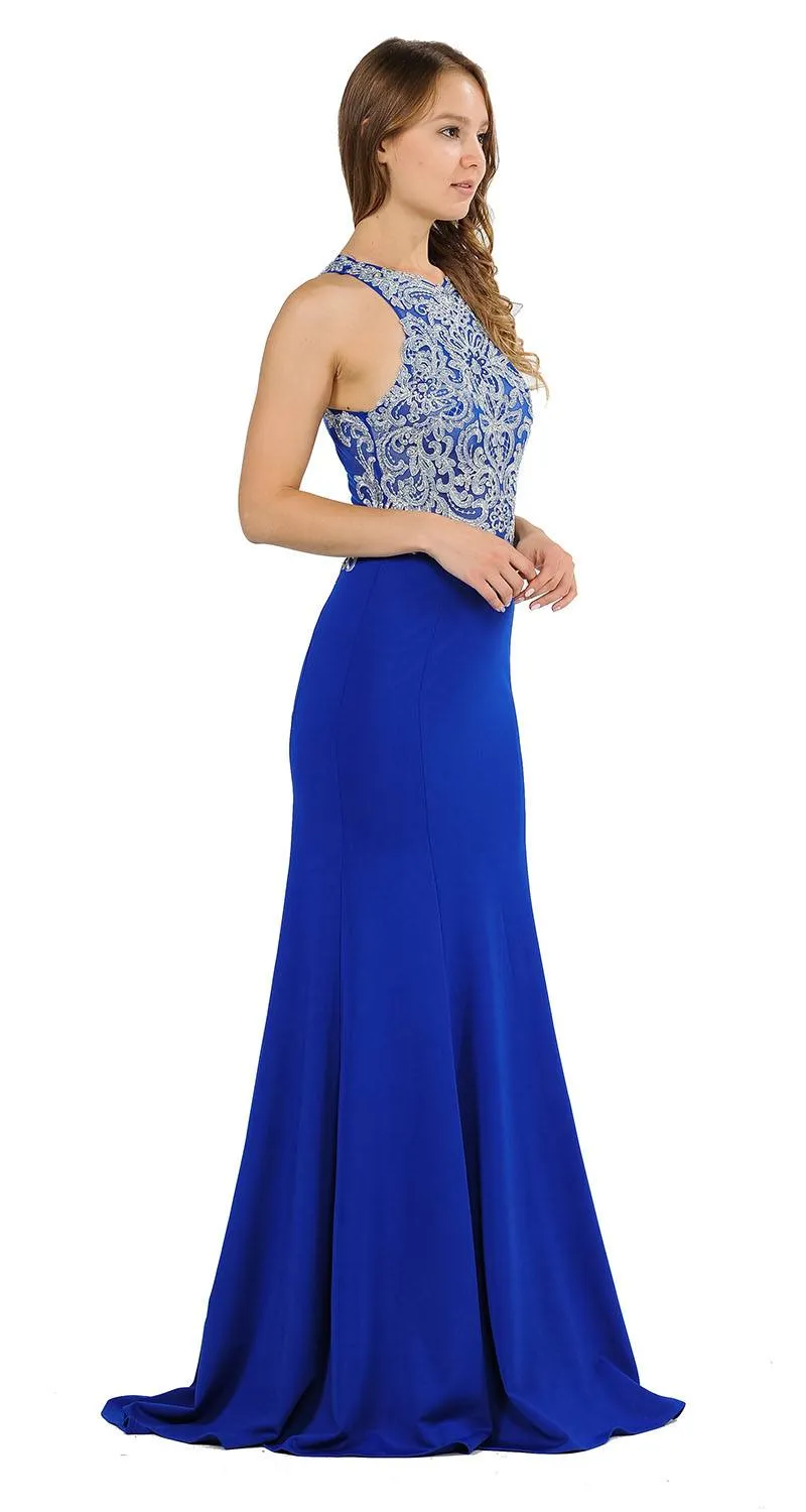 Poly USA 8314 Mermaid Long Prom Dress with Lace Appliques