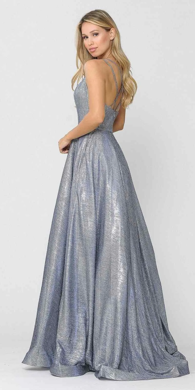 Poly USA 8716 Foiled Glitter Knit Long Dress with Pockets