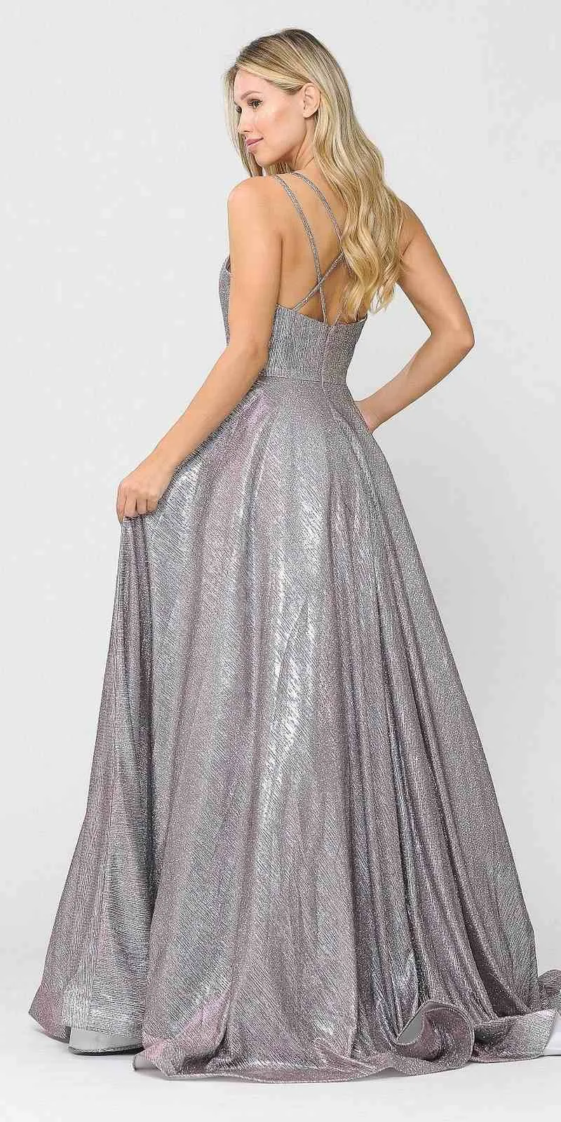 Poly USA 8716 Foiled Glitter Knit Long Dress with Pockets