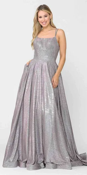 Poly USA 8716 Foiled Glitter Knit Long Dress with Pockets
