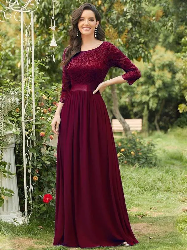 Pricilla lace and chiffon dress in burgundy s22 Express NZ wide