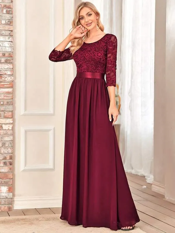 Pricilla lace and chiffon dress in burgundy s22 Express NZ wide