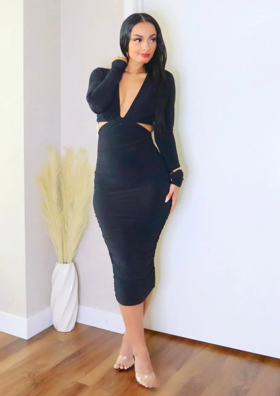 Priscila Long Sleeve Cut-Out Midi Dress