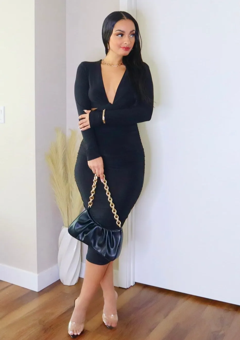 Priscila Long Sleeve Cut-Out Midi Dress