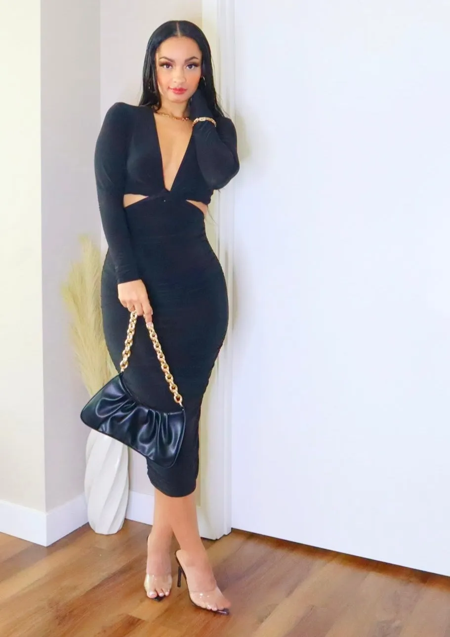 Priscila Long Sleeve Cut-Out Midi Dress