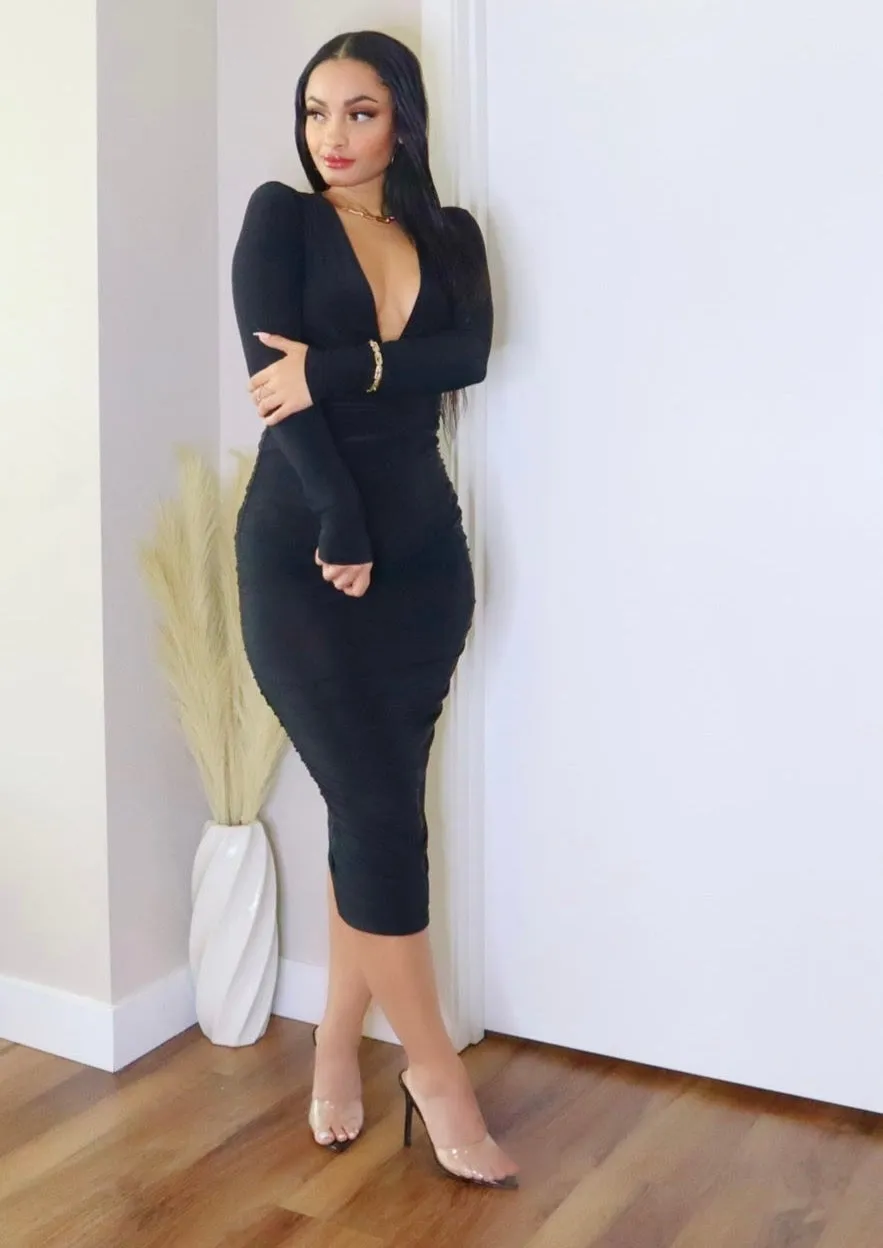 Priscila Long Sleeve Cut-Out Midi Dress