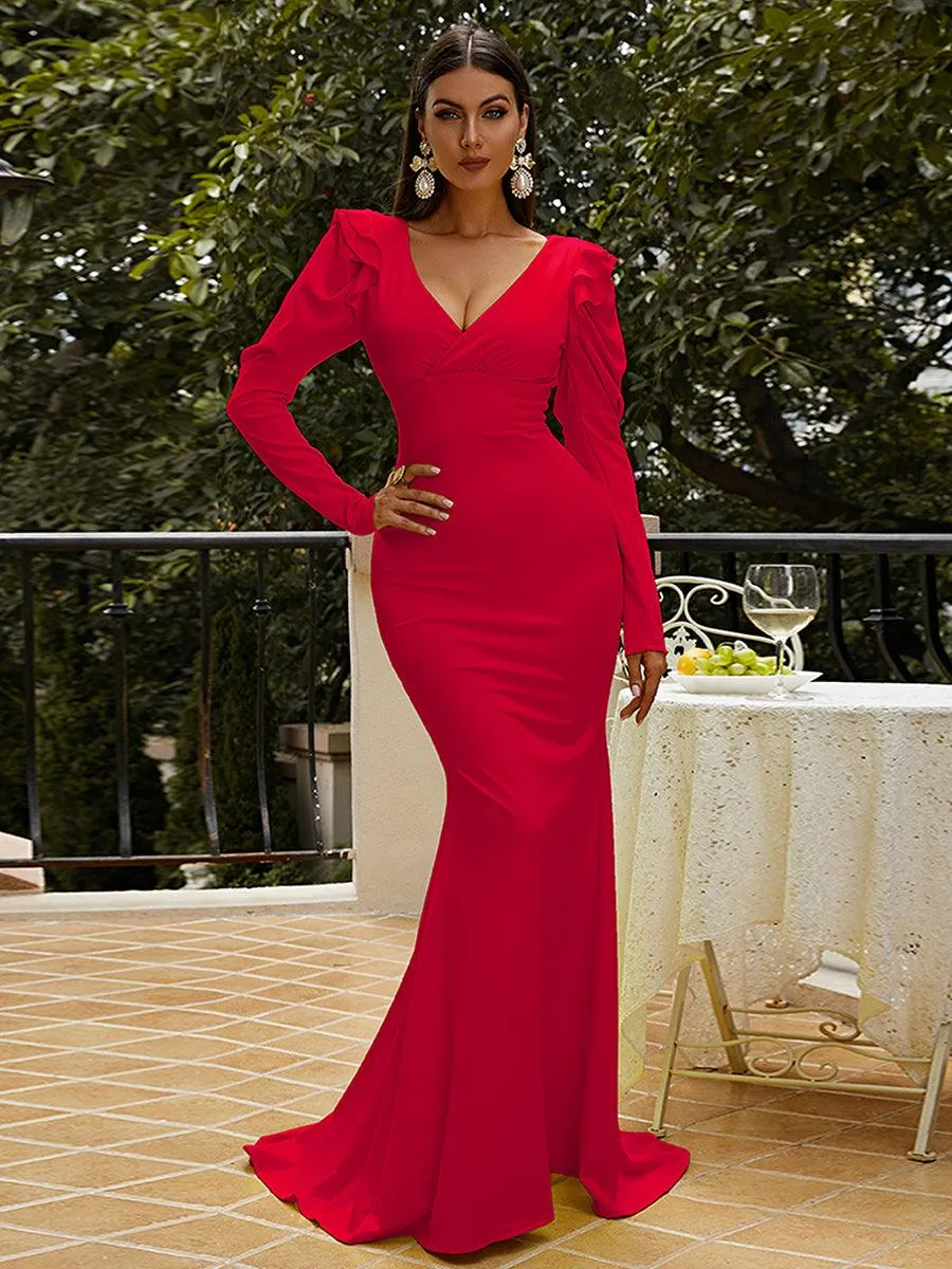 Puff Sleeve Mermaid Maxi Dress M02080
