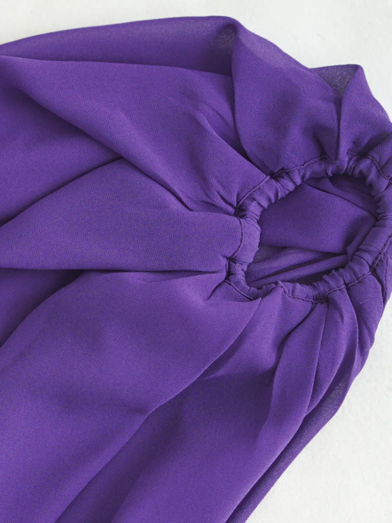 Purple Lantern Long Sleeve Romantic Chiffon Dress