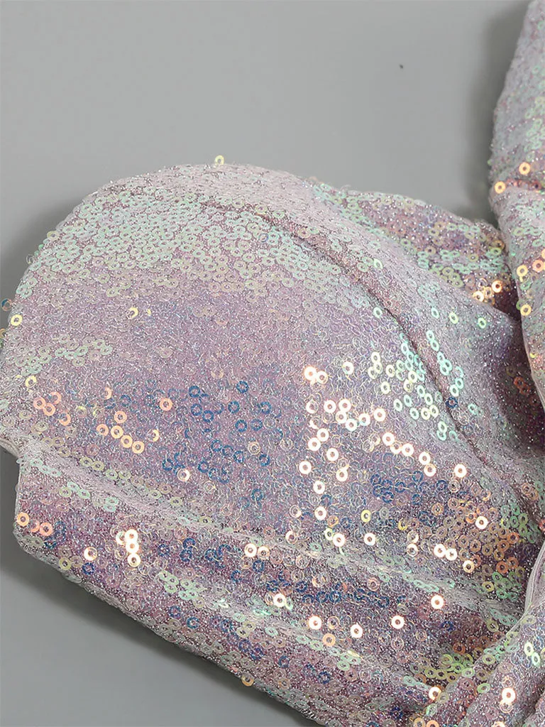 Purple Sweet Feather Hem Sequin Strapless Bodycon Sexy Gown Party Dress