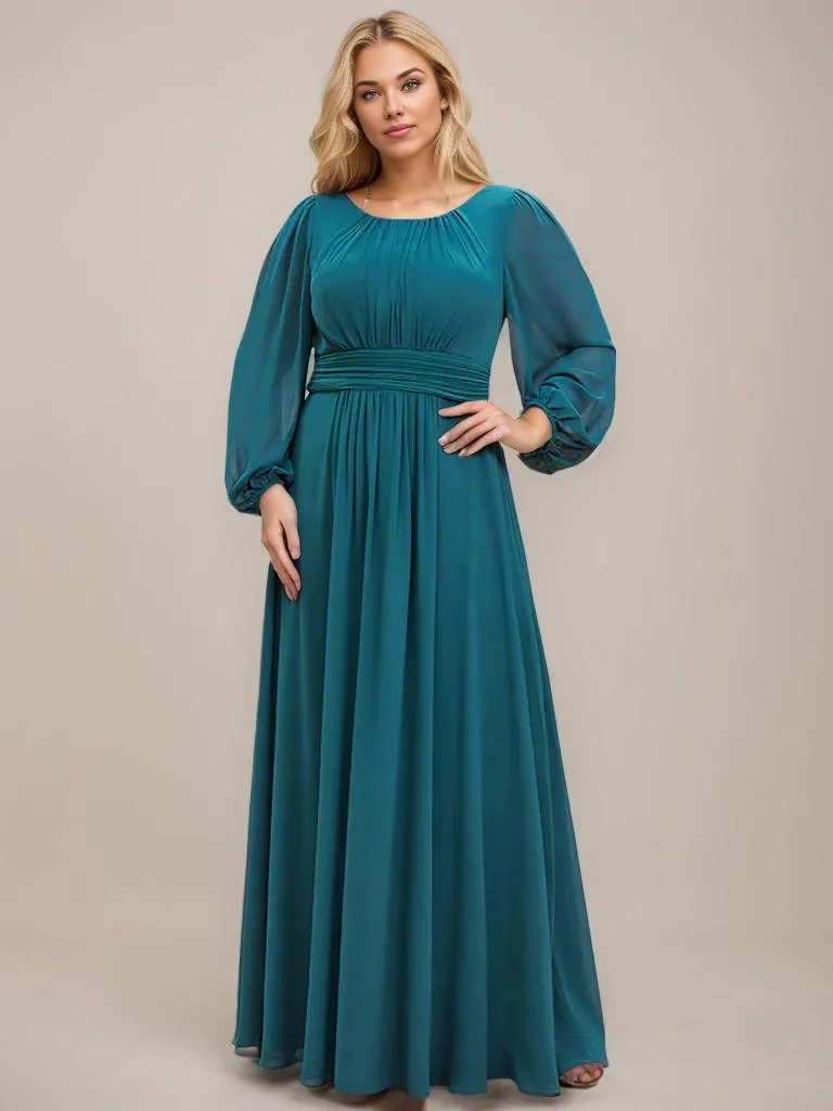 Rachel Plus Size boat neck full sleeve evening or bridesmaid gown