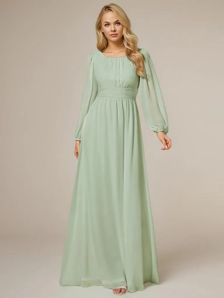 Rachel Plus Size boat neck full sleeve evening or bridesmaid gown