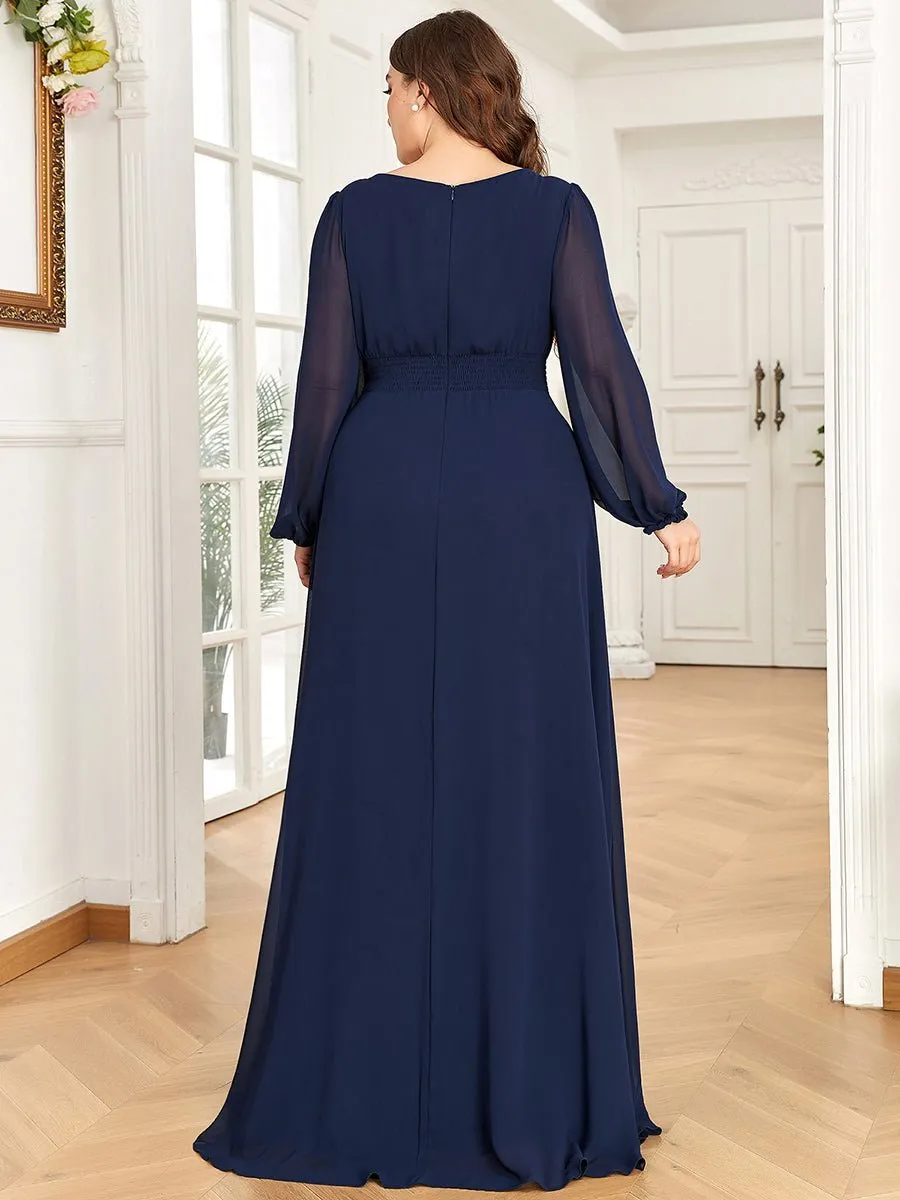 Rachel Plus Size boat neck full sleeve evening or bridesmaid gown