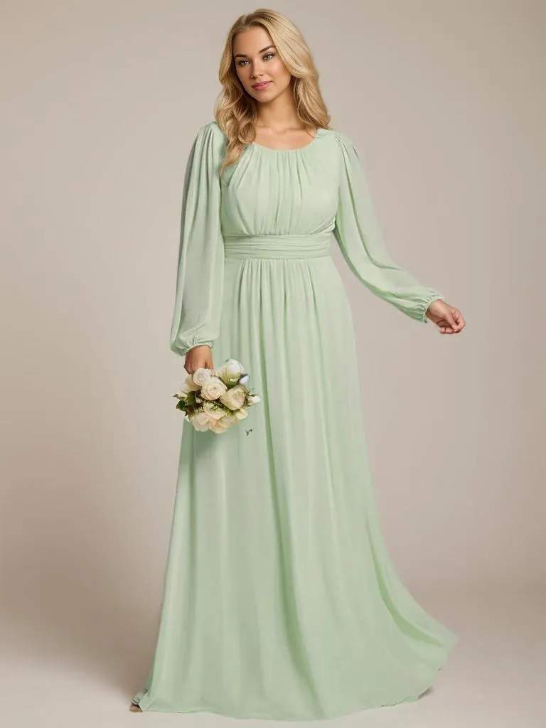 Rachel Plus Size boat neck full sleeve evening or bridesmaid gown
