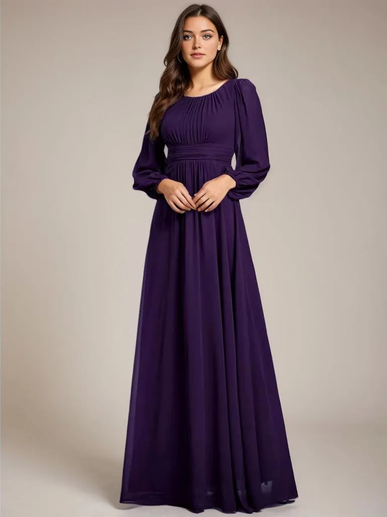 Rachel Plus Size boat neck full sleeve evening or bridesmaid gown