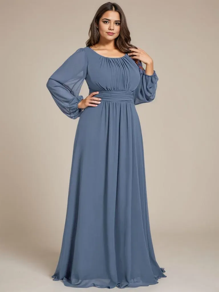 Rachel Plus Size boat neck full sleeve evening or bridesmaid gown