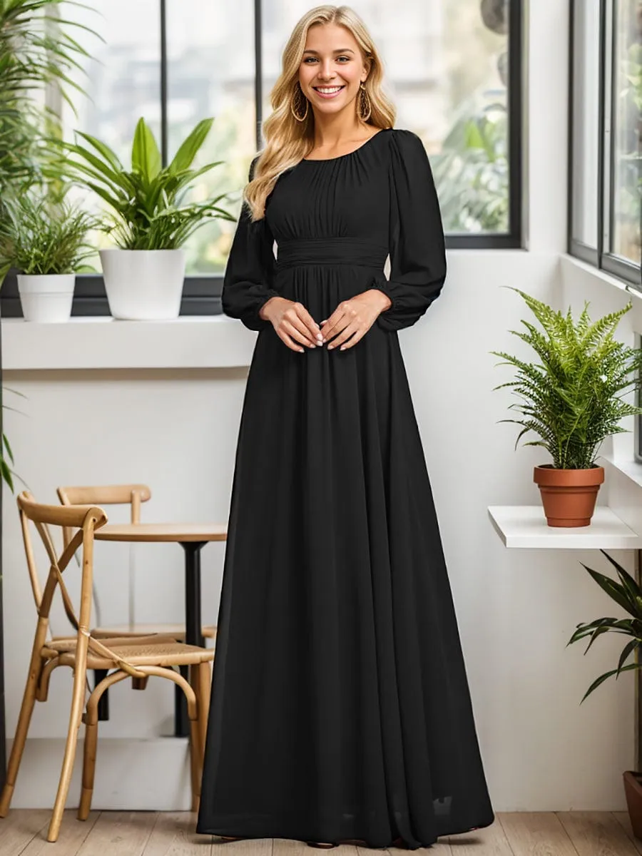 Rachel Plus Size boat neck full sleeve evening or bridesmaid gown