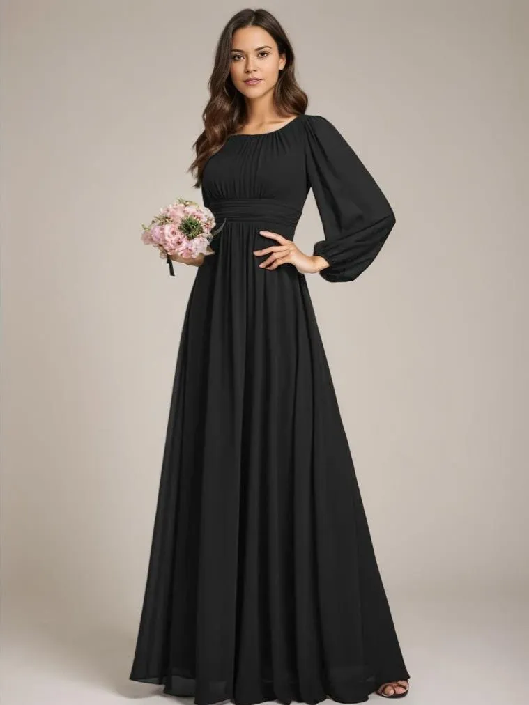 Rachel Plus Size boat neck full sleeve evening or bridesmaid gown