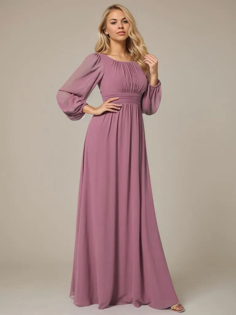 Rachel Plus Size boat neck full sleeve evening or bridesmaid gown