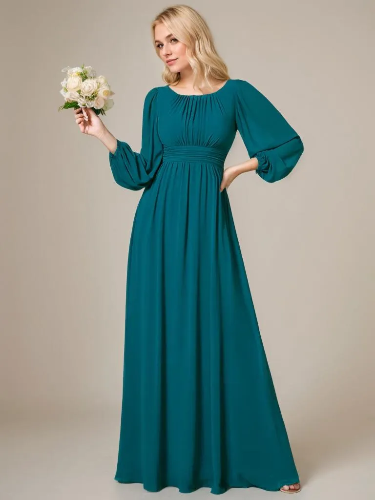 Rachel Plus Size boat neck full sleeve evening or bridesmaid gown