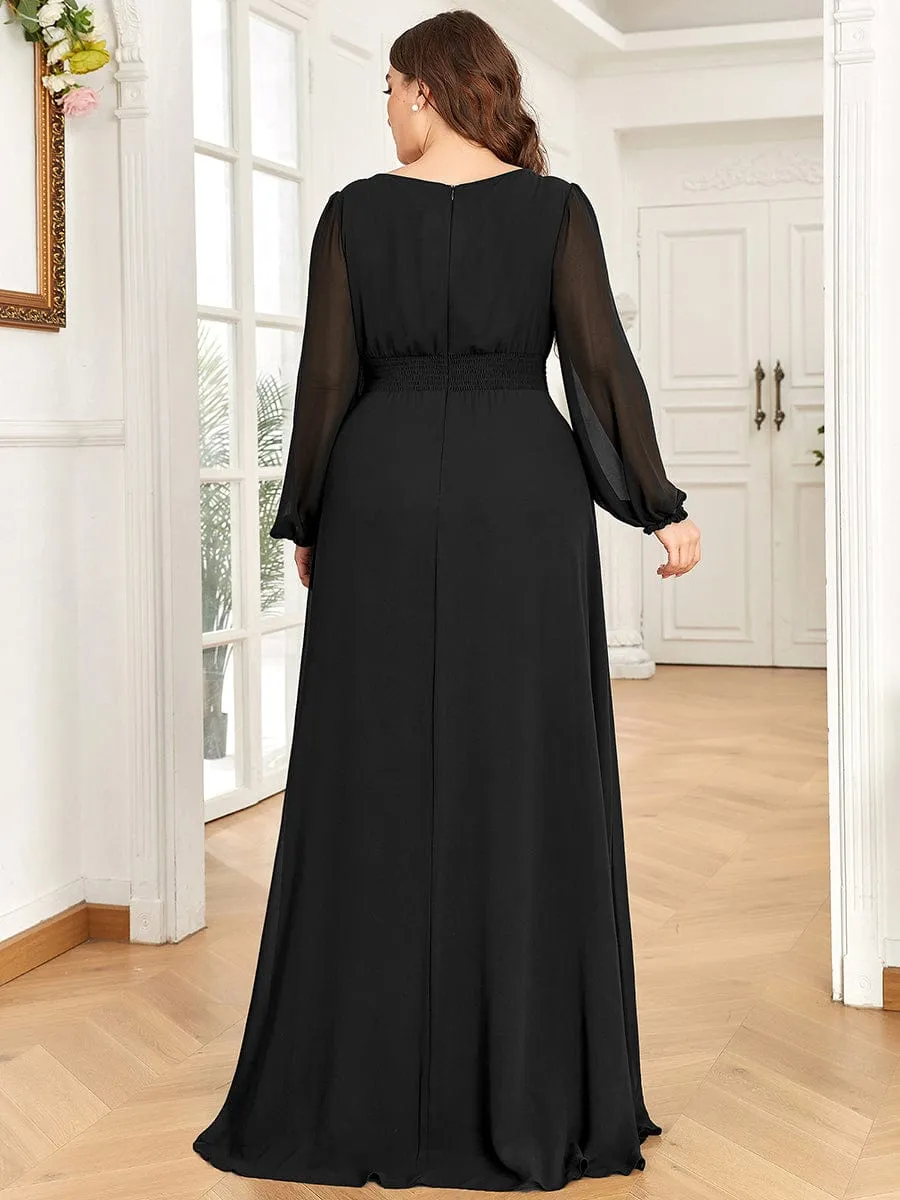 Rachel Plus Size boat neck full sleeve evening or bridesmaid gown