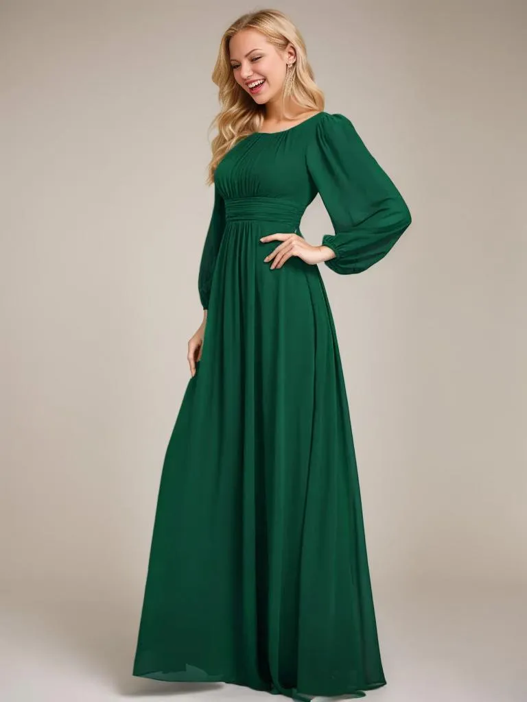 Rachel Plus Size boat neck full sleeve evening or bridesmaid gown