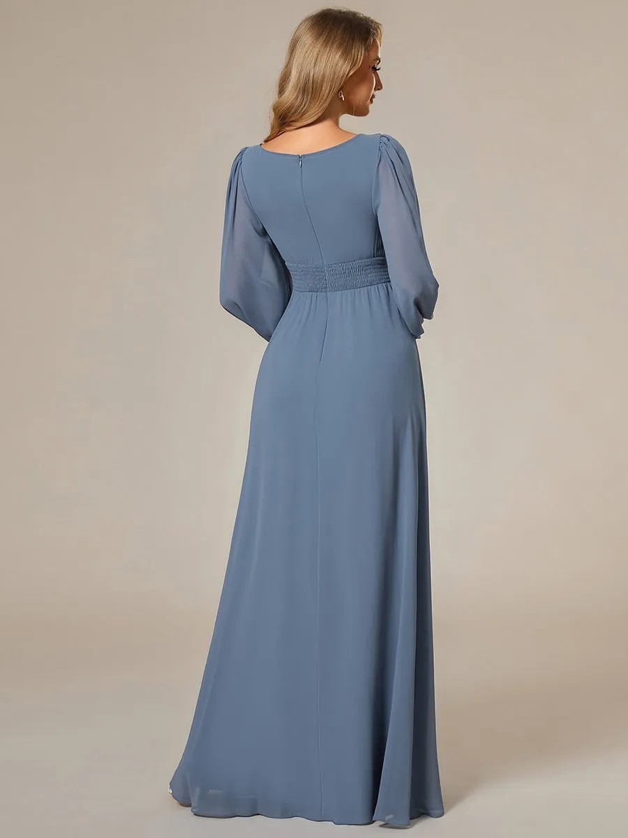 Rachel Plus Size boat neck full sleeve evening or bridesmaid gown