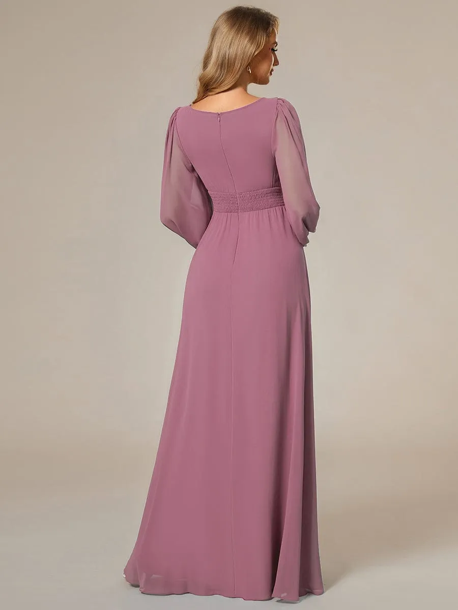 Rachel Plus Size boat neck full sleeve evening or bridesmaid gown