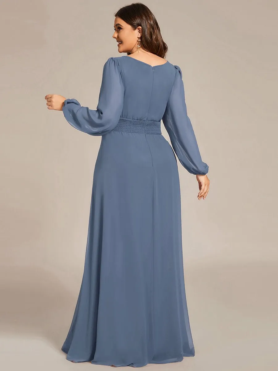 Rachel Plus Size boat neck full sleeve evening or bridesmaid gown