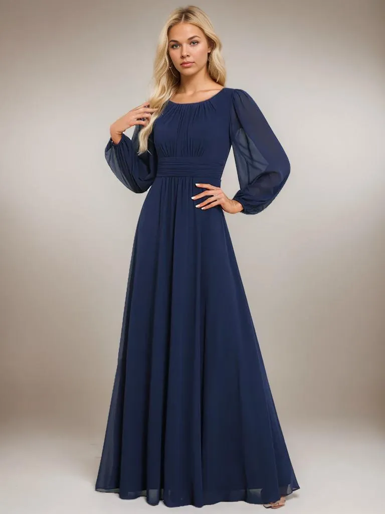 Rachel Plus Size boat neck full sleeve evening or bridesmaid gown
