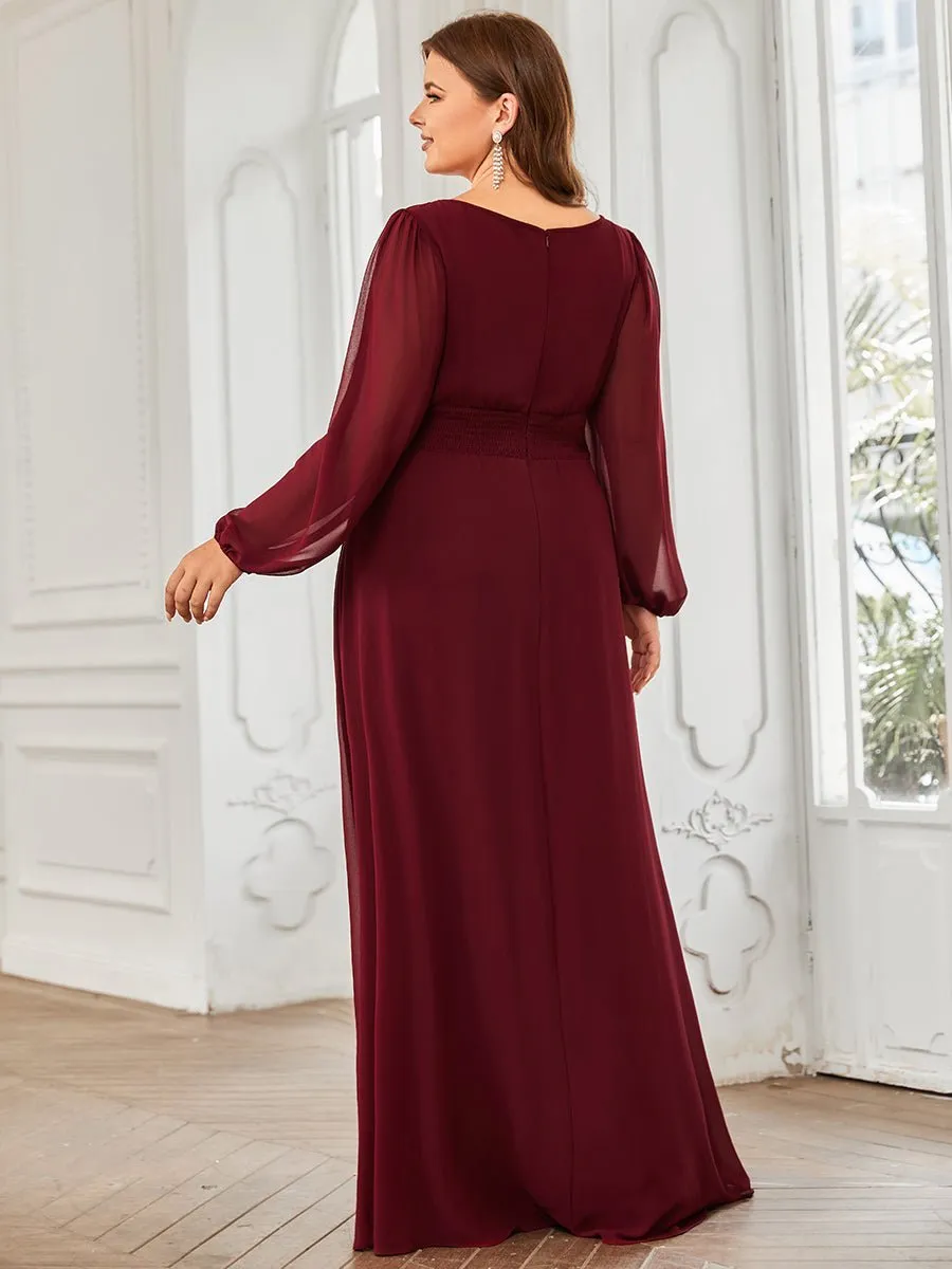 Rachel Plus Size boat neck full sleeve evening or bridesmaid gown