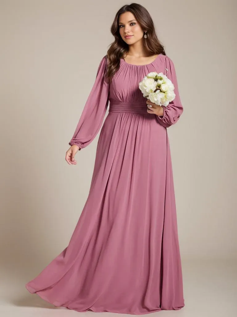 Rachel Plus Size boat neck full sleeve evening or bridesmaid gown