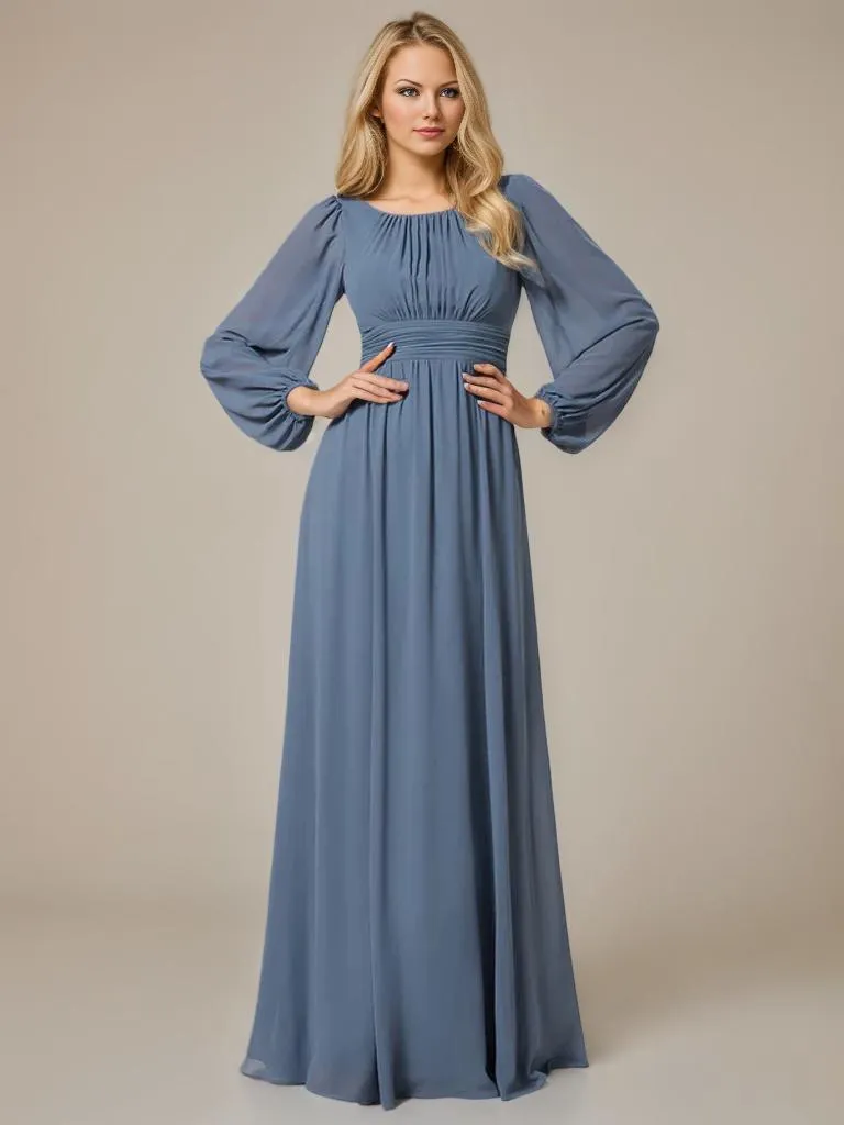 Rachel Plus Size boat neck full sleeve evening or bridesmaid gown