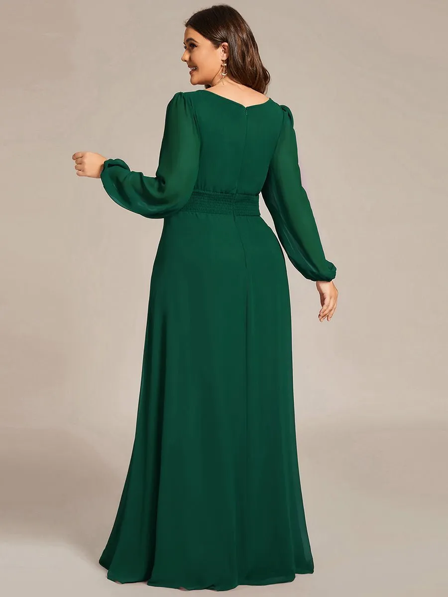 Rachel Plus Size boat neck full sleeve evening or bridesmaid gown