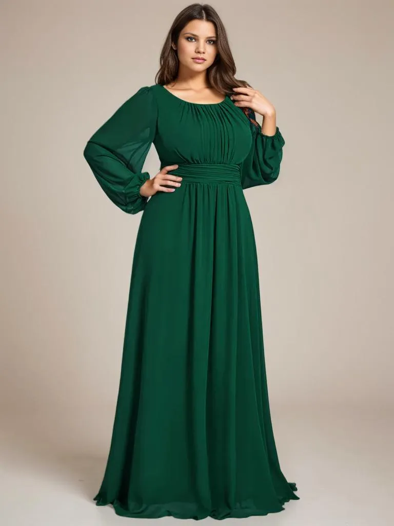 Rachel Plus Size boat neck full sleeve evening or bridesmaid gown