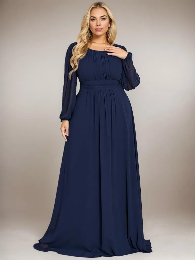 Rachel Plus Size boat neck full sleeve evening or bridesmaid gown