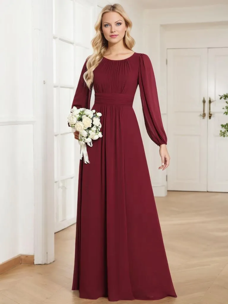 Rachel Plus Size boat neck full sleeve evening or bridesmaid gown