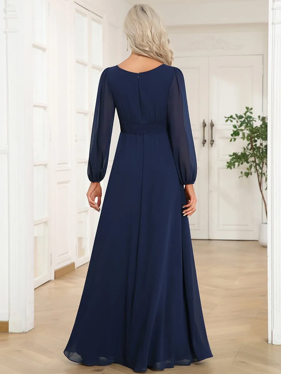 Rachel Plus Size boat neck full sleeve evening or bridesmaid gown
