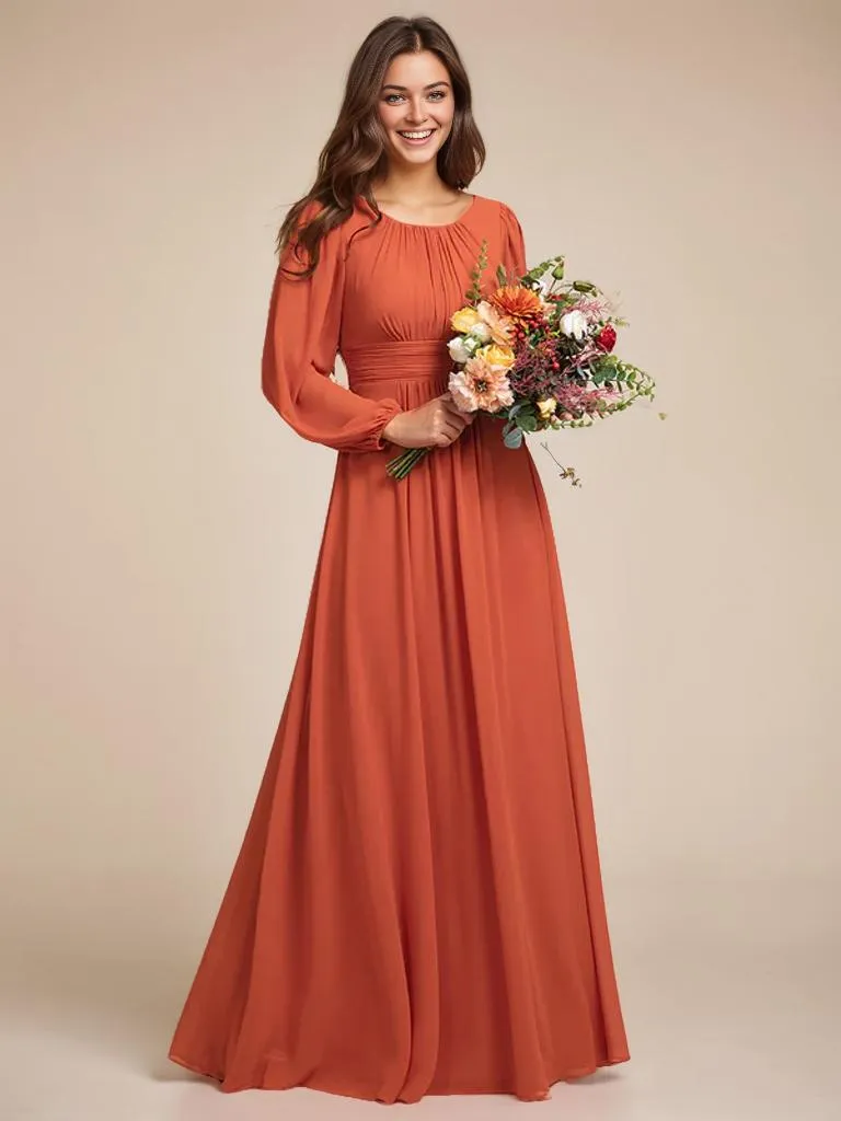 Rachel Plus Size boat neck full sleeve evening or bridesmaid gown