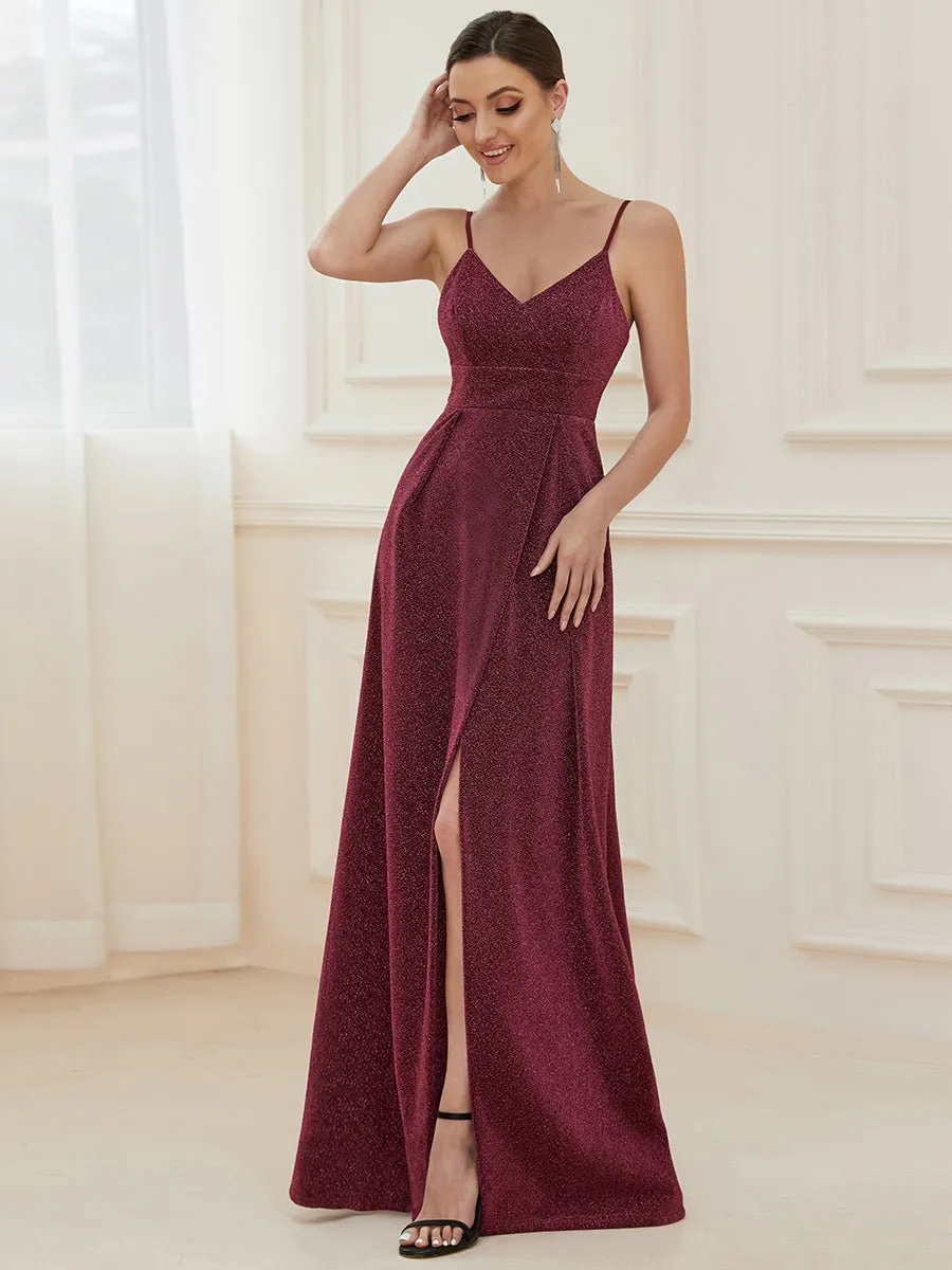 Raewyn thin strap sparkling ball gown with split in Burgundy s12 Express NZ wide