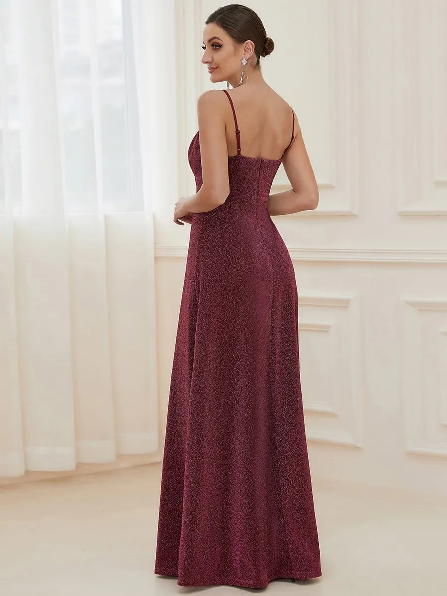 Raewyn thin strap sparkling ball gown with split in Burgundy s12 Express NZ wide