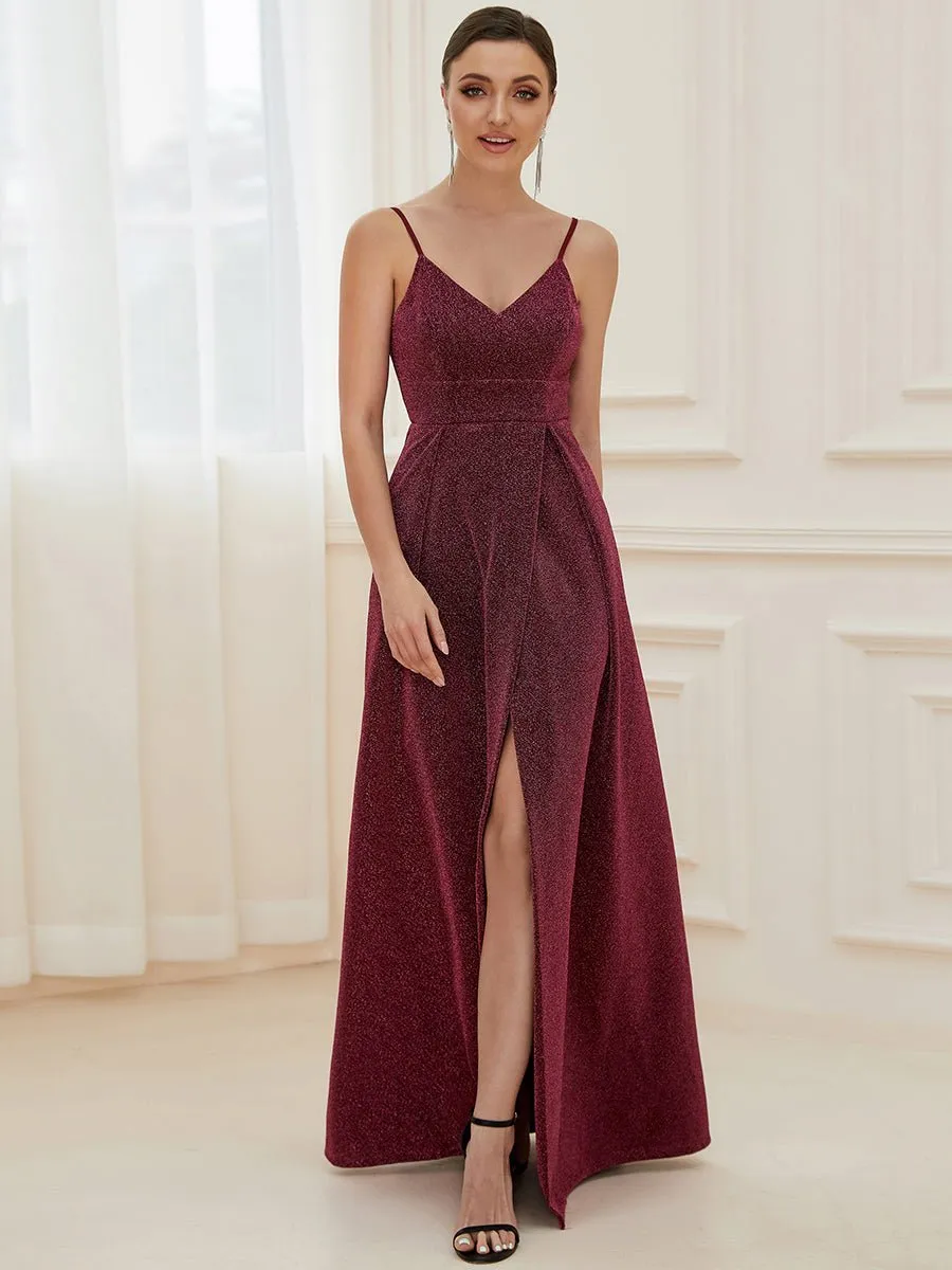 Raewyn thin strap sparkling ball gown with split in Burgundy s12 Express NZ wide
